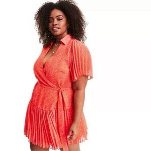Alexis for Target Orange Floral Flutter Sleeve Pleated Wrap Mini Dress